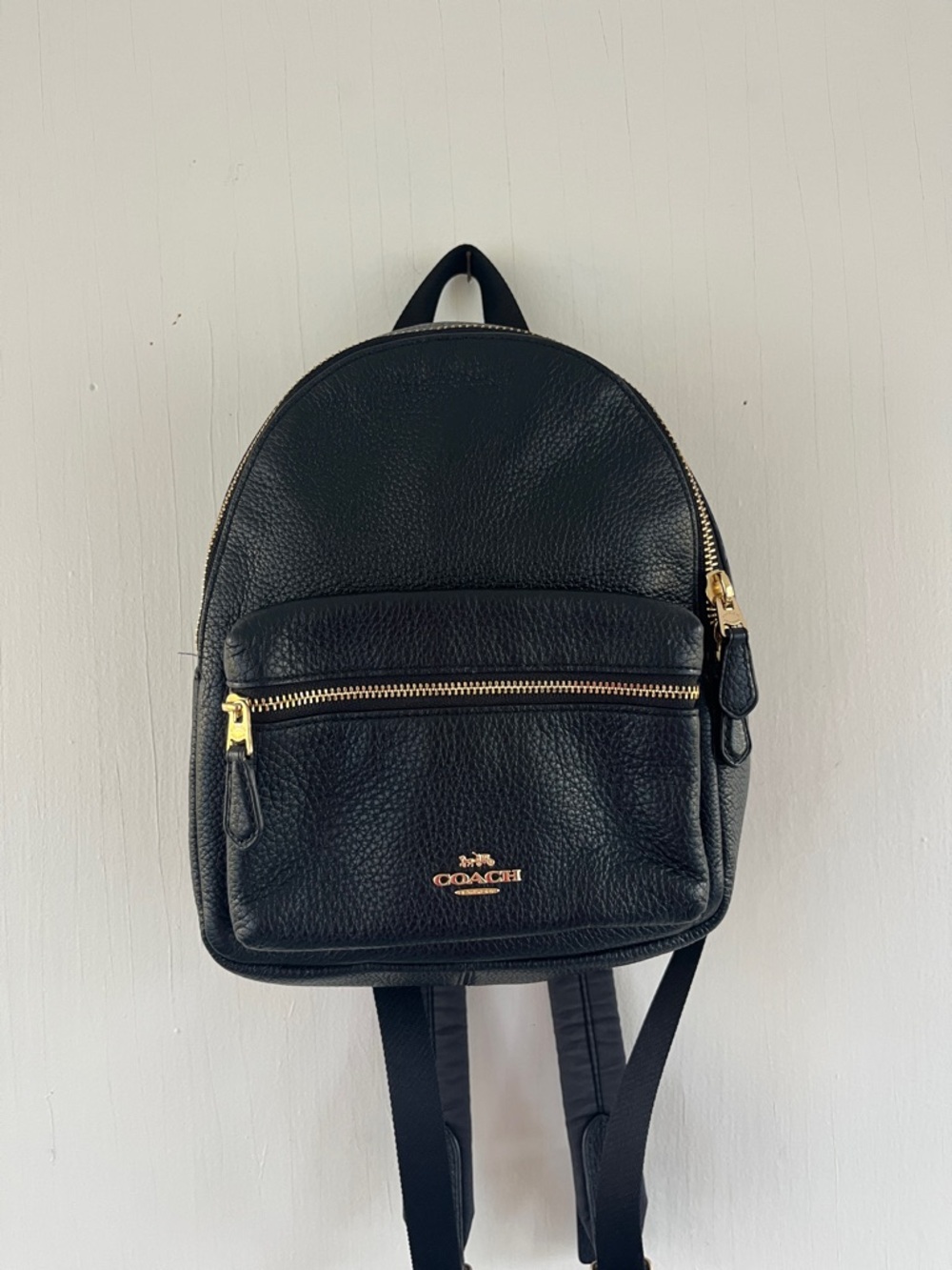 Coach Black Pebbled Leather Mini Backpack with Gold Hardware